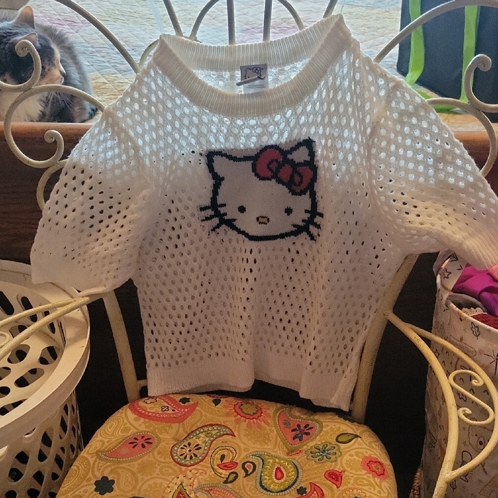 Hello Kitty White Knit Sweater with Red Bow